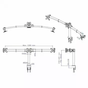 VALUE Triple LCD Arm Desk Clamp Juoda — 3-ekrano monitoriaus laikiklis, reguliuojamas