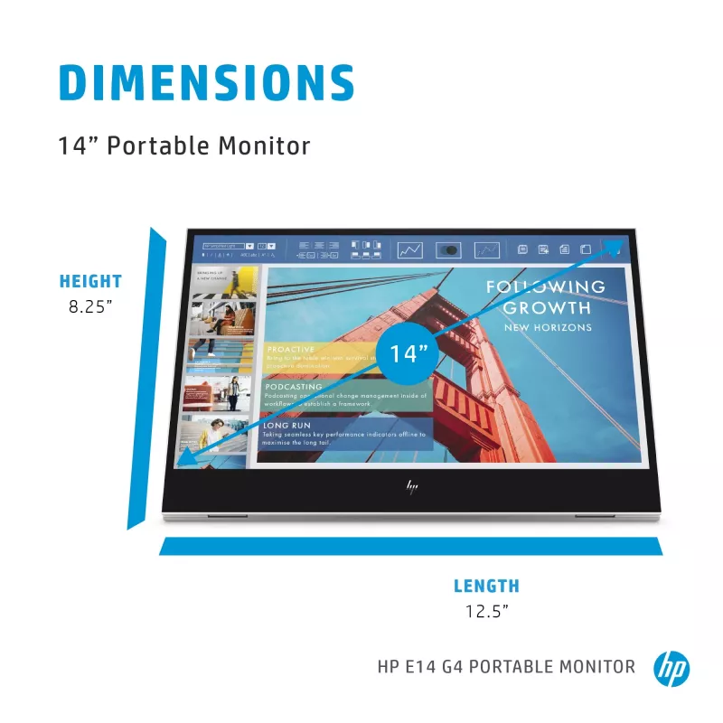 HP E-Series E14 G4 kompiuterio monitorius 35,6 cm (14 colių) 1920 x 1080 pikselių Full HD LED Baltas