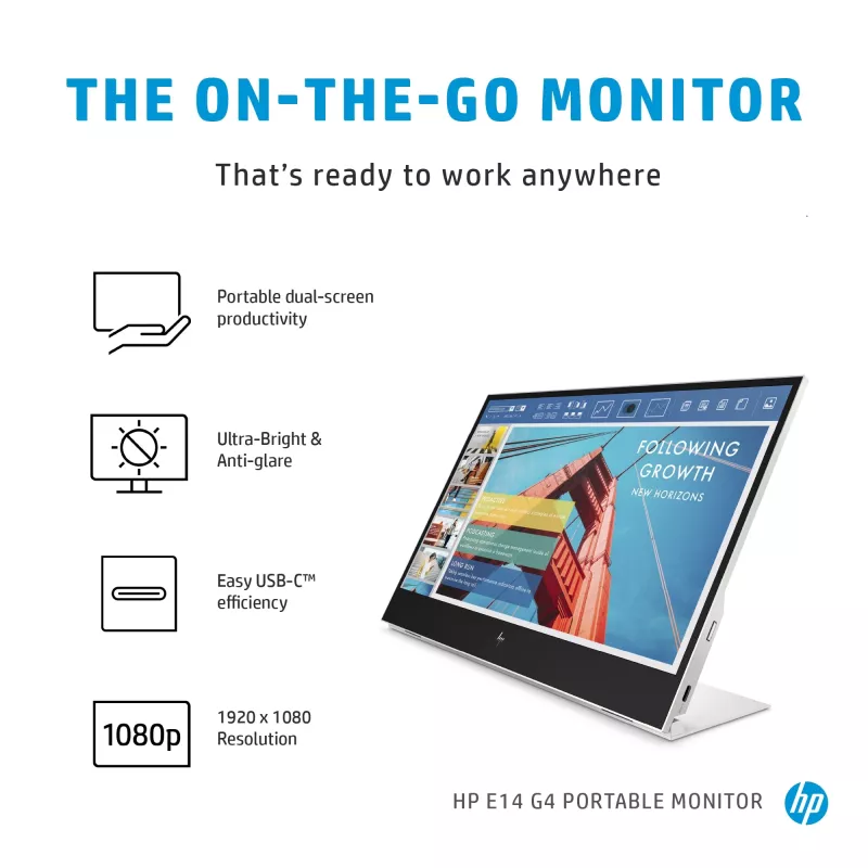 HP E-Series E14 G4 kompiuterio monitorius 35,6 cm (14 colių) 1920 x 1080 pikselių Full HD LED Baltas