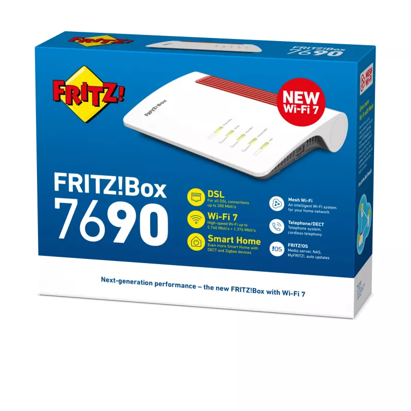 Box FRITZ! 7690 International belaidis maršruto parinktuvas 2,5 gigabito eternetas Dviejų dažnių (2,4 GHz / 5 GHz) Balta