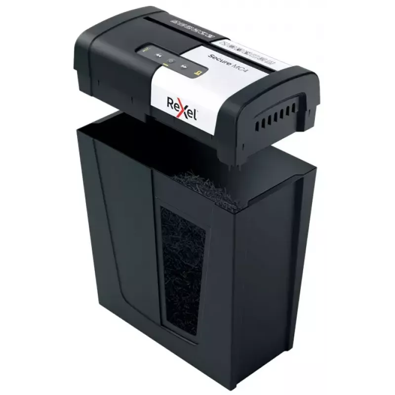 Rexel Secure MC4 popieriaus smulkintuvas, mikro-pjovimo 60 dB, juoda, sidabrinė
