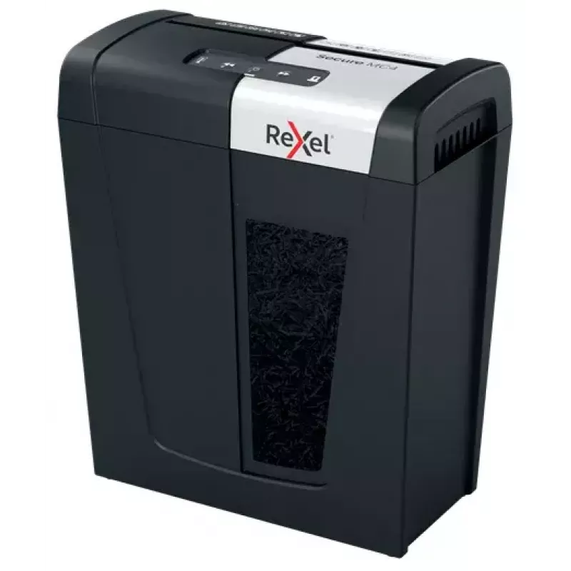 Rexel Secure MC4 popieriaus smulkintuvas, mikro-pjovimo 60 dB, juoda, sidabrinė