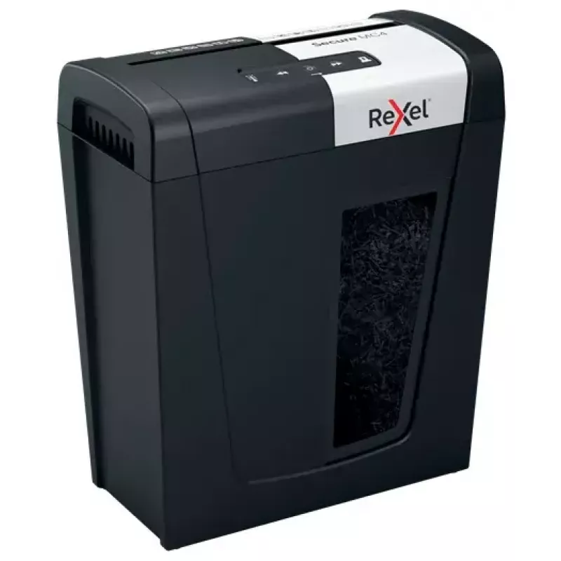 Rexel Secure MC4 popieriaus smulkintuvas, mikro-pjovimo 60 dB, juoda, sidabrinė