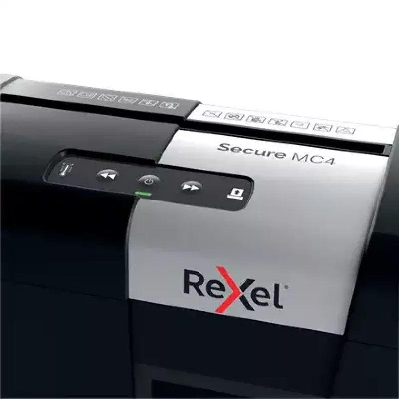Rexel Secure MC4 popieriaus smulkintuvas, mikro-pjovimo 60 dB, juoda, sidabrinė