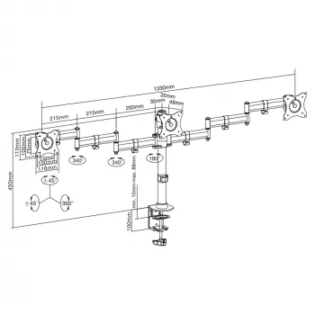 InLine stalinis laikiklis 3x TFT/LCD/LED iki 68cm 27 colių maks. 3x8 kg