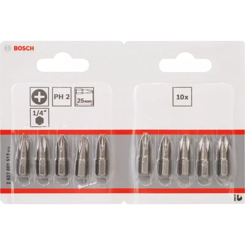 Atsuktuvų antgaliai Bosch 2607001512 ypač kieti 10 vnt. PH 2 25 mm