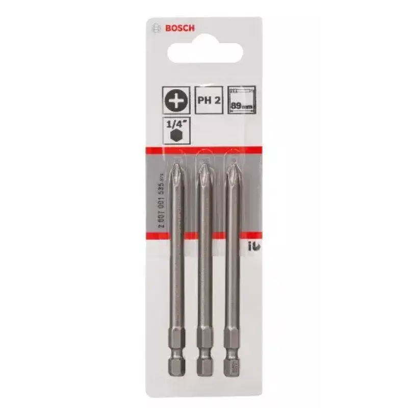 Atsuktuvų bitų rinkinys Bosch 2607001535 ypač kietas PH2 3 vnt. 89 mm
