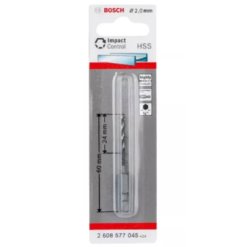 Sraigtinis grąžtas Bosch HSS su šešiabriauniu kotu 2 mm