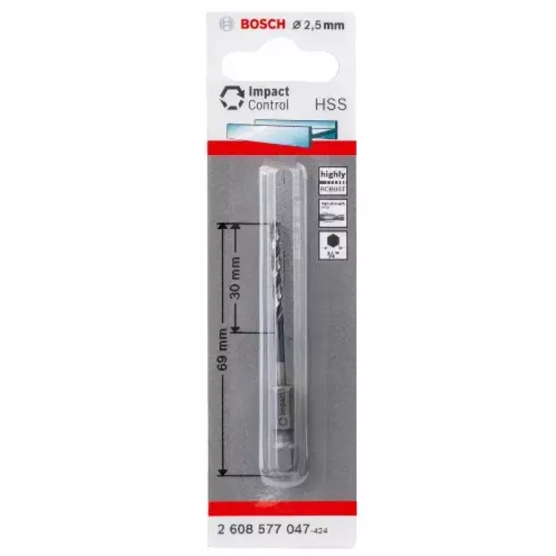Sukamasis grąžtas Bosch HSS šešiabriauniu kotu 2,5 mm