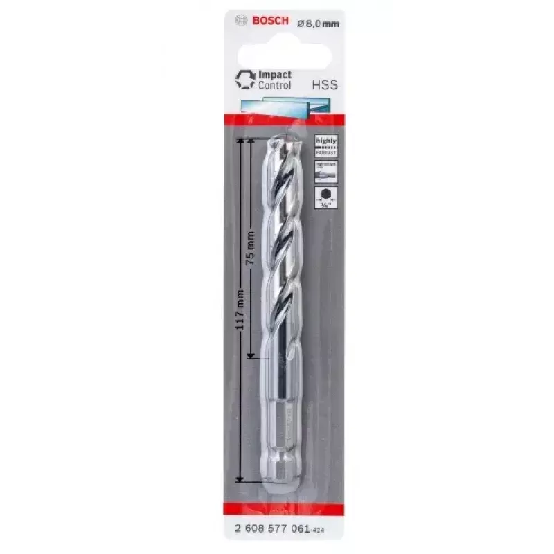 Suktuvinis grąžtas Bosch HSS šešiabriauniu kotu 8 mm