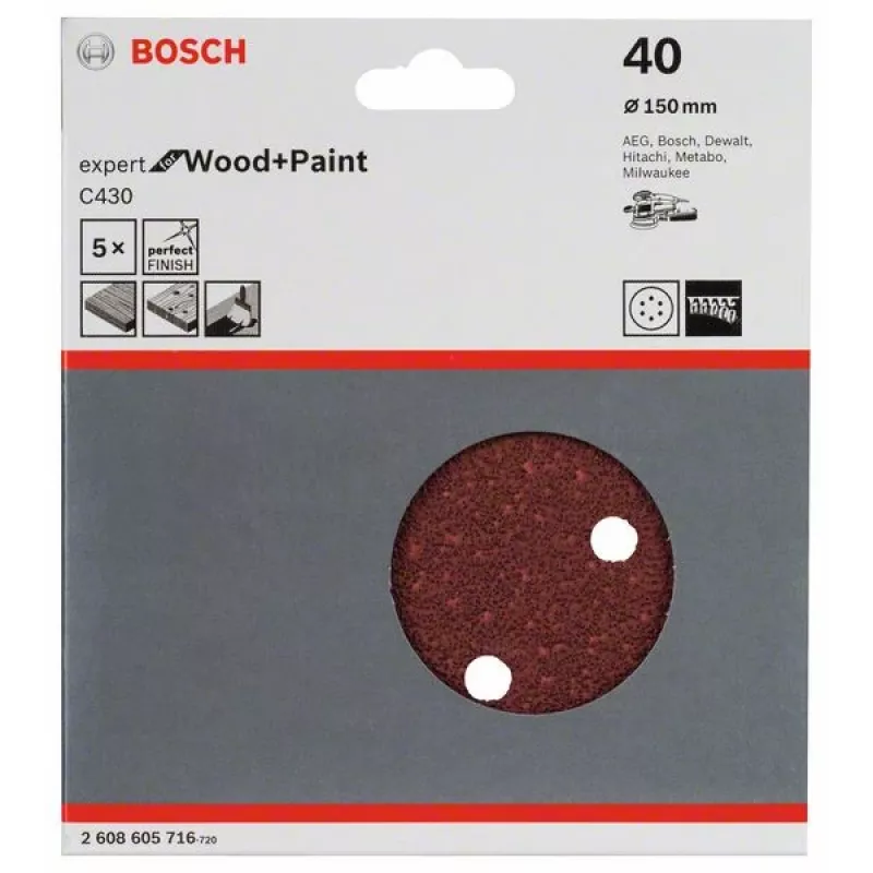 Bosch 2 608 605 716 rankinio šlifavimo reikmuo Šlifavimo lapas P40 5 vnt.