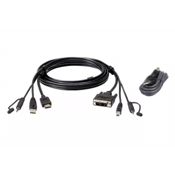 ATEN HDMI į DVI-D USB KVM laidas su garsu; 1,8M USB HDMI į DVI-D saugus KVM