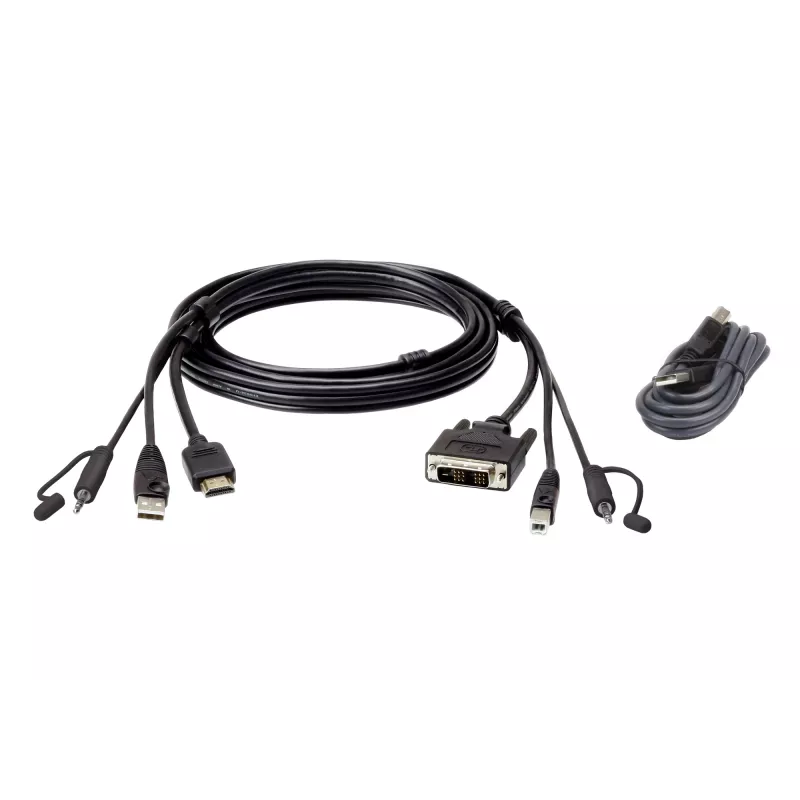 ATEN HDMI į DVI-D USB KVM laidas su garsu; 1,8M USB HDMI į DVI-D saugus KVM