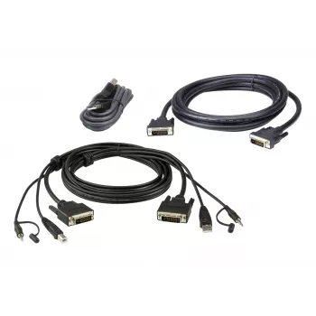 ATEN DVI-D dvigubos jungties dviejų ekranų saugus KVM laidas; 3 m USB DVI-D dvigubos jungties dviejų ekranų