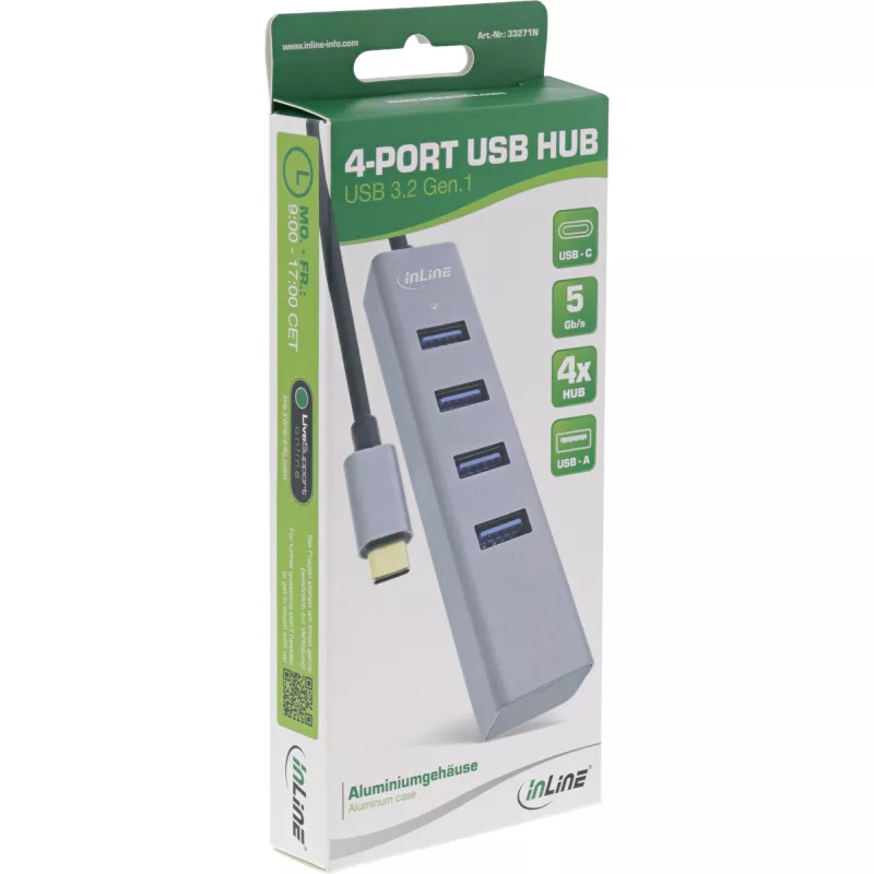 InLine USB-C 3.2 Multi Hub (4x USB-A 5Gb/s), OTG, aliumininis korpusas