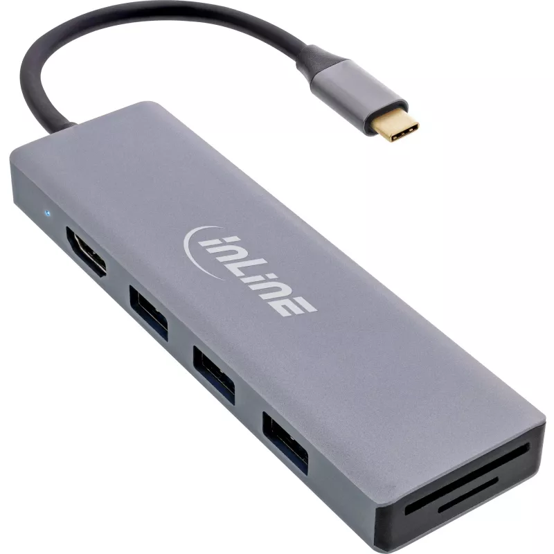 InLine USB 3.2 USB-C kelių prievadų šakotuvas (3x USB-A + USB-C) - kortelių skaitytuvas - HDMI - OTG