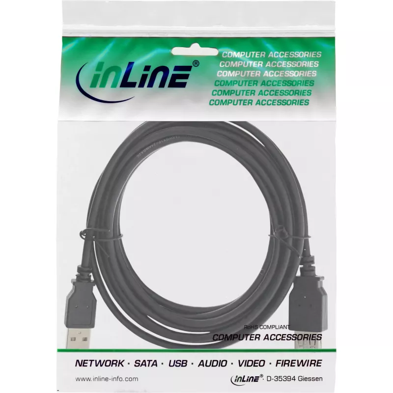 USB 2.0 prailginimo laidas Type A kištukas/lizdas InLine 34618B 1,8 m juodas