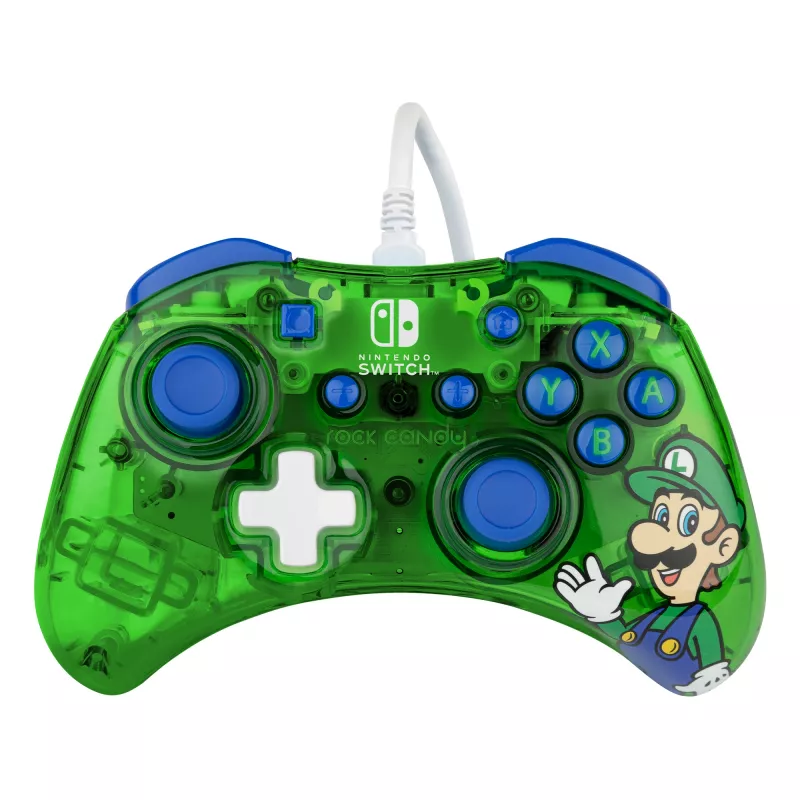 PDP Rock Candy: Luigi Lime Blue, Green, Translucent USB Gamepad Analogue / Digital Nintendo Switch, Nintendo Switch Lite, Nintendo Switch OLED