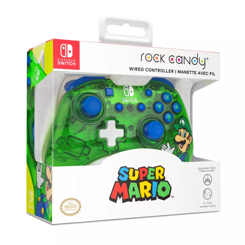 PDP Rock Candy: Luigi Lime Blue, Green, Translucent USB Gamepad Analogue / Digital Nintendo Switch, Nintendo Switch Lite, Nintendo Switch OLED