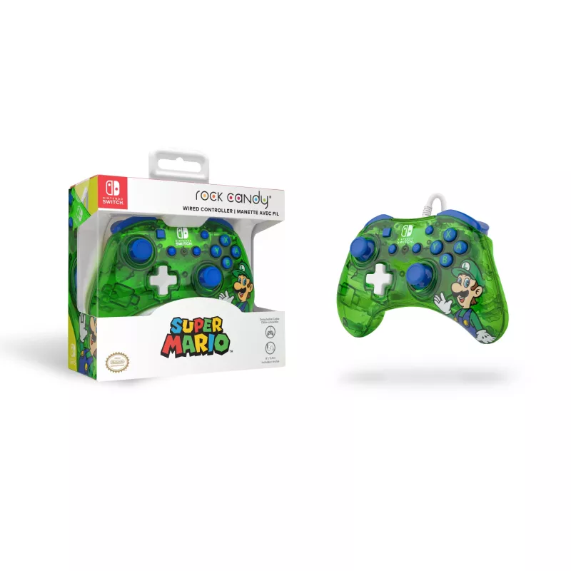 PDP Rock Candy: Luigi Lime Blue, Green, Translucent USB Gamepad Analogue / Digital Nintendo Switch, Nintendo Switch Lite, Nintendo Switch OLED