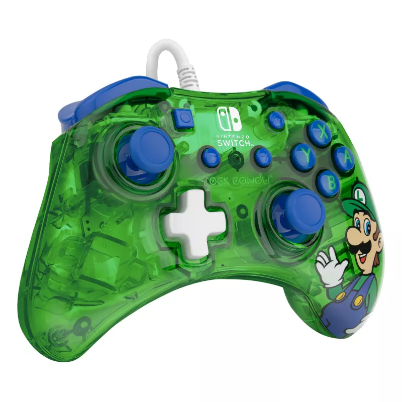 PDP Rock Candy: Luigi Lime Blue, Green, Translucent USB Gamepad Analogue / Digital Nintendo Switch, Nintendo Switch Lite, Nintendo Switch OLED