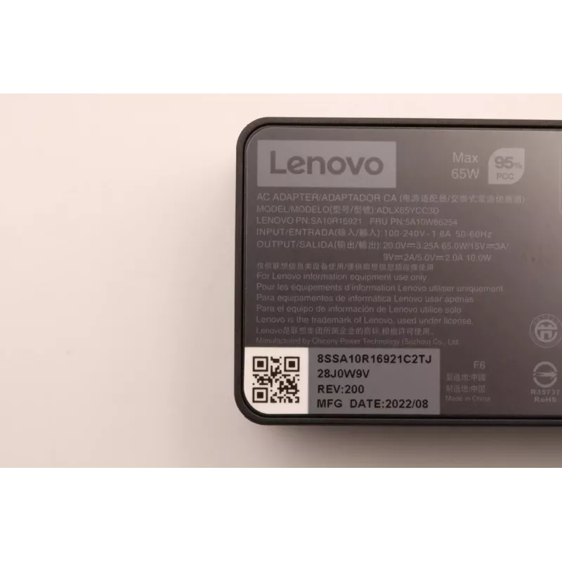 Kintamosios srovės adapteris 65 W USB Type-C Lenovo 5A10W86254 — 65 W USB-C maitinimo šaltinis nešiojamiesiems kompiuteriams ir suderinamiems įrenginiams