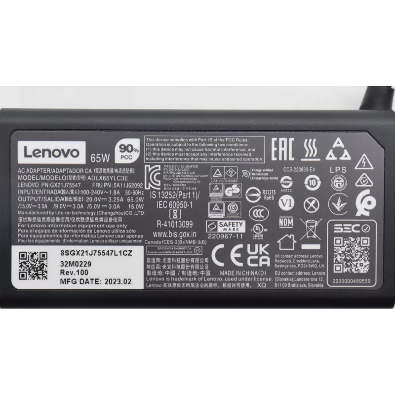 Maitinimo adapteris Lenovo 65W USB-C įkroviklis 5A11J62092 nešiojamiesiems kompiuteriams ir USB-C įrenginiams