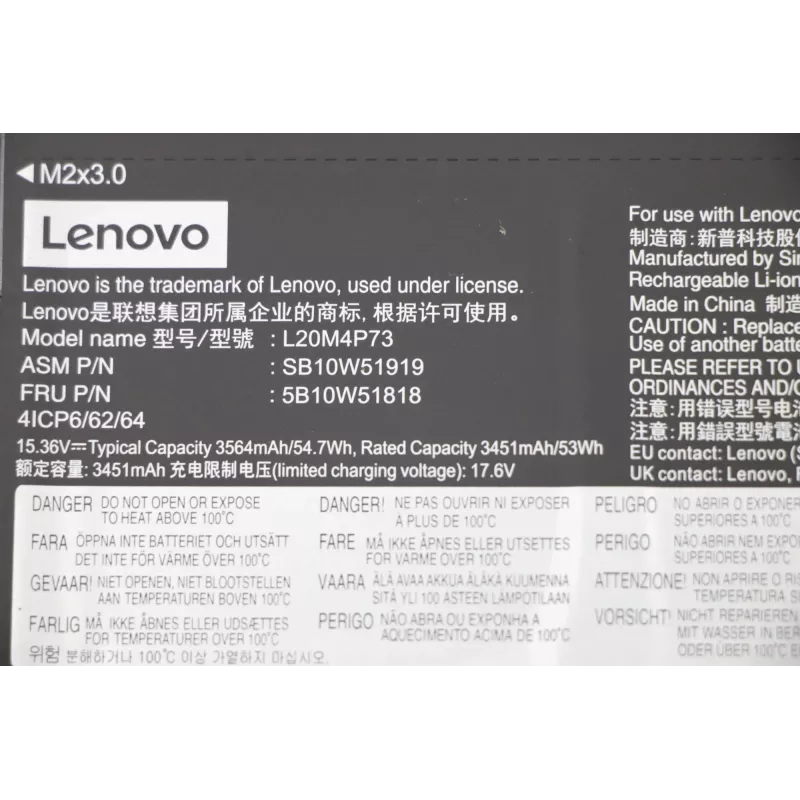 Vidinė nešiojamojo kompiuterio baterija Lenovo 5B10W51818, 54,7 Wh Li‑ion