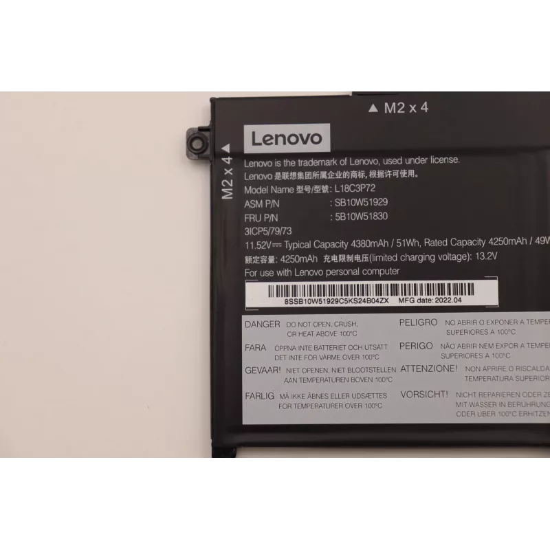 Vidinė ličio jonų nešiojamojo kompiuterio baterija Lenovo 50Wh 5B10W51830