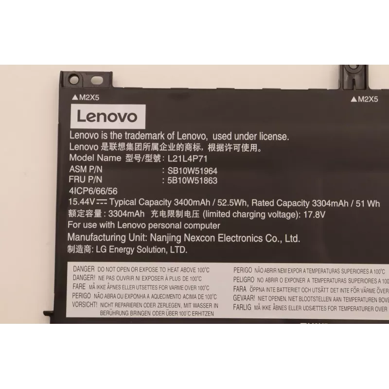 Baterija nešiojamiesiems kompiuteriams Lenovo 5B10W51863 — Ličio jonų 52,5 Wh / 3400 mAh, vidinė, juoda