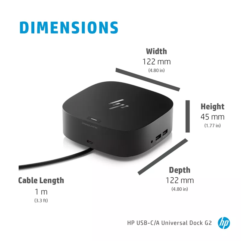 HP USB-C Dock G5, laidinis, USB 3.2 Gen 1 (3.1 Gen 1) Type-C, juodas, USB, USB Type-C, Windows 10, Windows 7