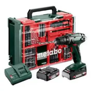Pistoleno formos akumuliatorinis grąžtas Metabo BS 18, greito užveržimo griebtuvas, 1,3 kg, 1600 aps./min, 10 mm griebtuvas, 2 Ah ličio jonų (2 baterijos)