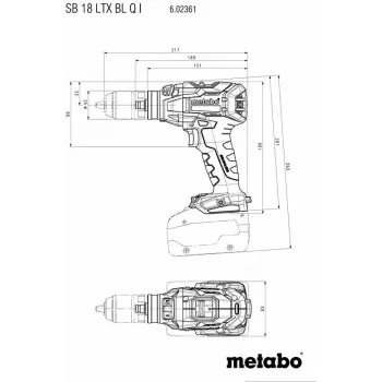 Metabo SB 18 LTX BL Q I akumuliatorinis smūginis gręžtuvas, 18 V, 130 Nm (602361840, be akumuliatoriaus)