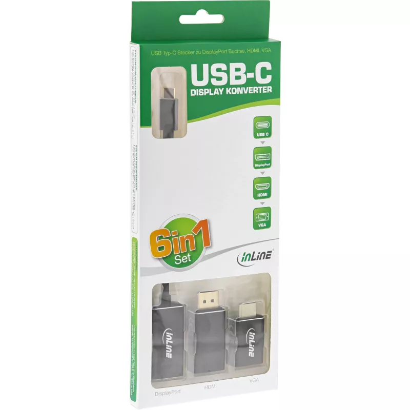 InLine USB ekrano keitiklių rinkinys 6 viename, 4K/60Hz, juodas