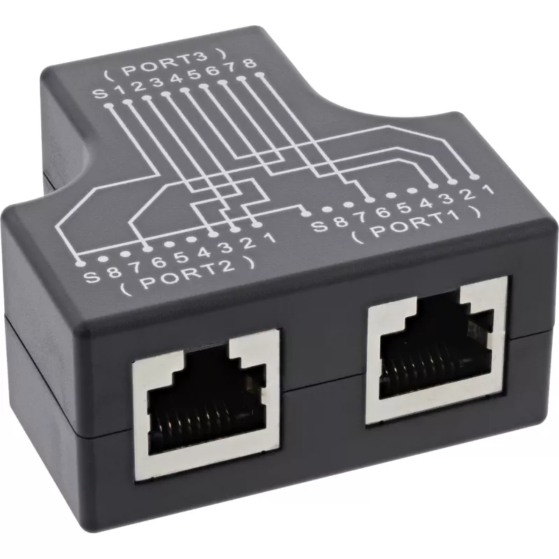 InLine Cat.5e STP T-adapteris RJ45 lizdas į 2x RJ45 lizdą, juodas