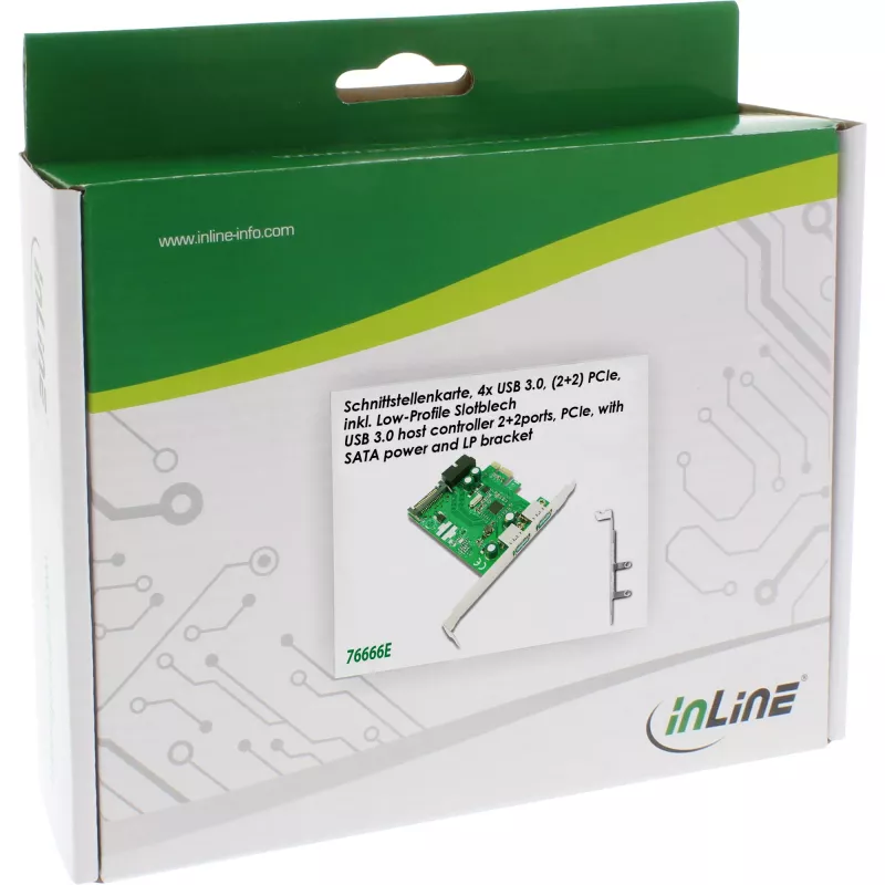 “InLine 2+2ports USB 3.0” prieglobos valdiklis, PCIe, su SATA maitinimu ir LP laikikliu