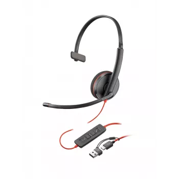 HP POLY Juodawire 3210 Monaural USB-A laisvų rankų įranga — laidinė antausinė, 20–20000 Hz, 87 g, juoda