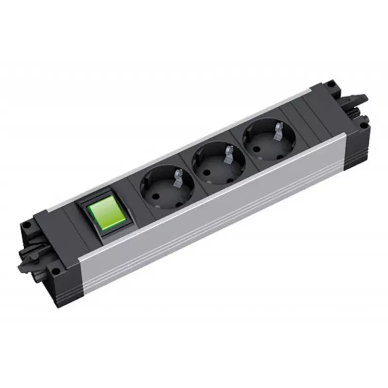 Maitinimo lizdas Bachmann STEP ALU 3 lizdai, 1 jungiklis, aliuminio korpusas, 230V 16A, IP20