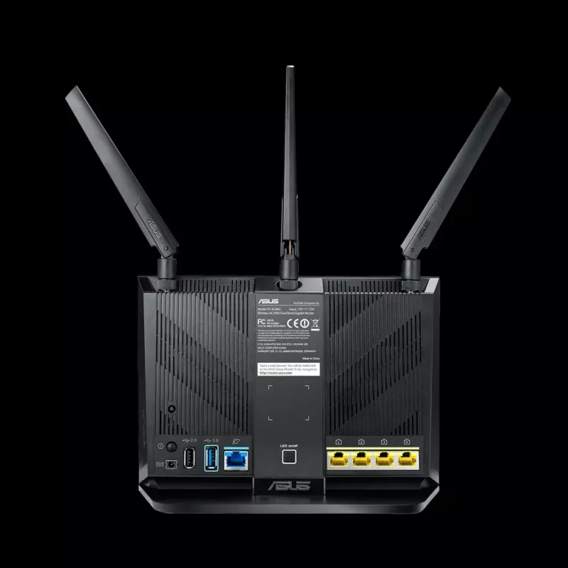 Stalinis belaidis maršrutizatorius ASUS RT-AC2900, dviejų dažnių 2,4/5 GHz, Wi‑Fi 5 (802.11ac), 2917 Mbps, Gigabit Ethernet, 4 LAN prievadai, USB, 4 antenos
