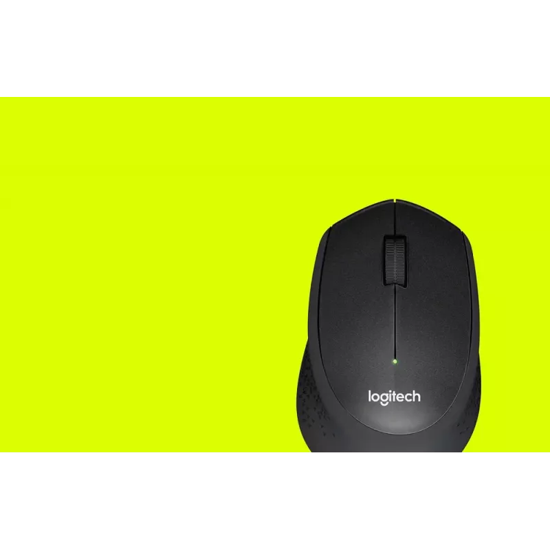 Logitech pelė M330 SILENT PLUS — RF belaidė, dešinei rankai, 1000 DPI, 3 mygtukai, slinkimo ratukas, juoda, maitinama baterija