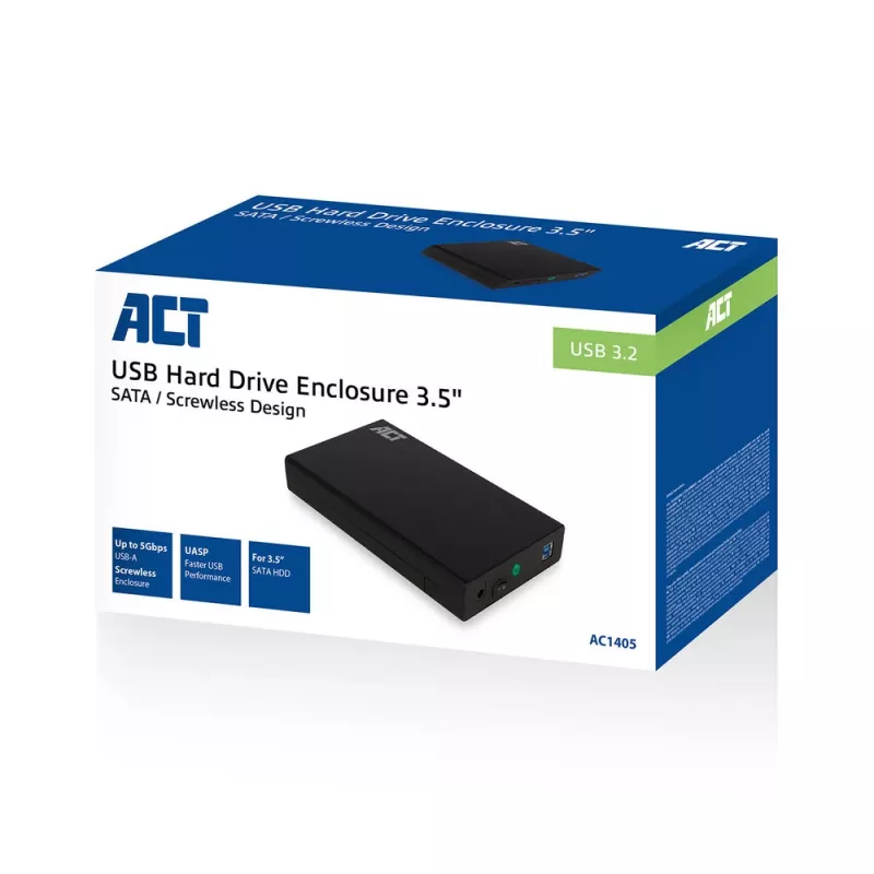 HDD/SSD korpusas ACT AC1405 3,5 colio SATA USB 3.2 Gen1 juodas