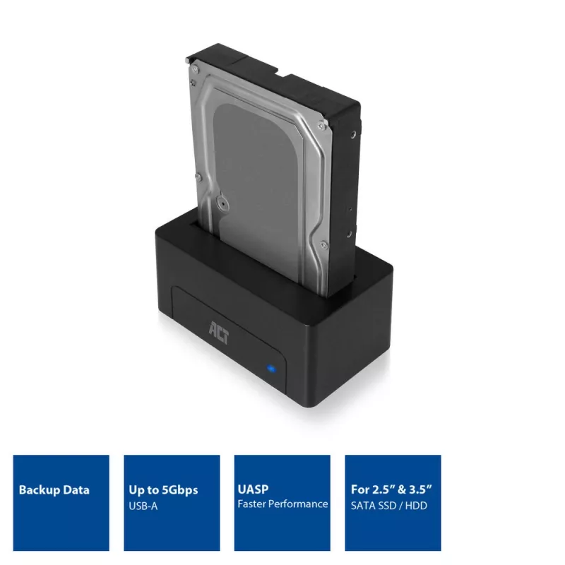 ACT 2,5 colio / 3,5 colio SATA HDD / SSD prijungimo stotelė USB 3.2 Gen1 juoda