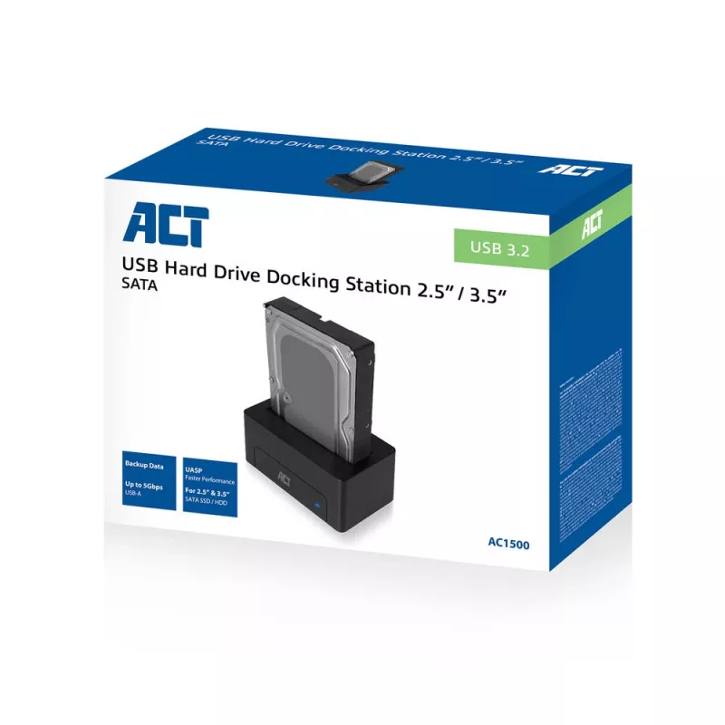 ACT 2,5 colio / 3,5 colio SATA HDD / SSD prijungimo stotelė USB 3.2 Gen1 juoda