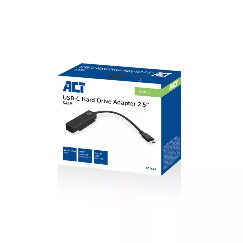 ACT USB-C adapterio laidas skirtas 2.5 col. SATA HDD/SSD AC1525 0,15m juodas