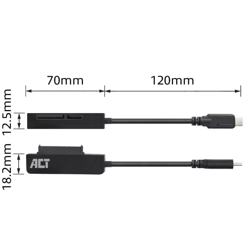 ACT USB-C adapterio laidas skirtas 2.5 col. SATA HDD/SSD AC1525 0,15m juodas