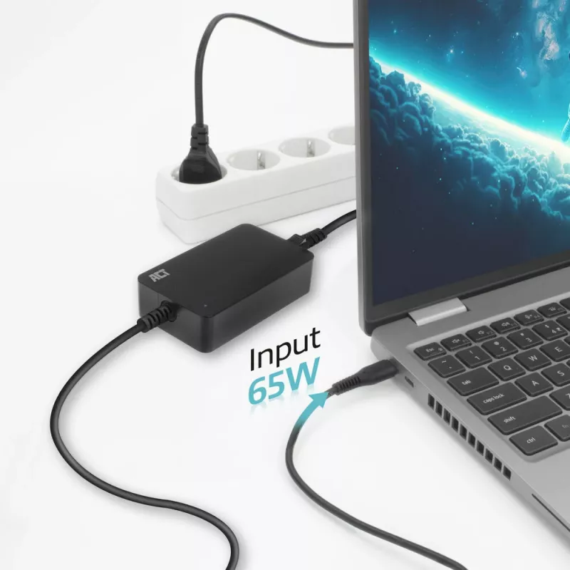 ACT USB-C nešiojamojo kompiuterio įkroviklis su Power Delivery profiliais 65W