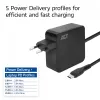 ACT USB-C nešiojamojo kompiuterio sieninis įkroviklis 65W su Power Delivery profiliais, 2 metrai