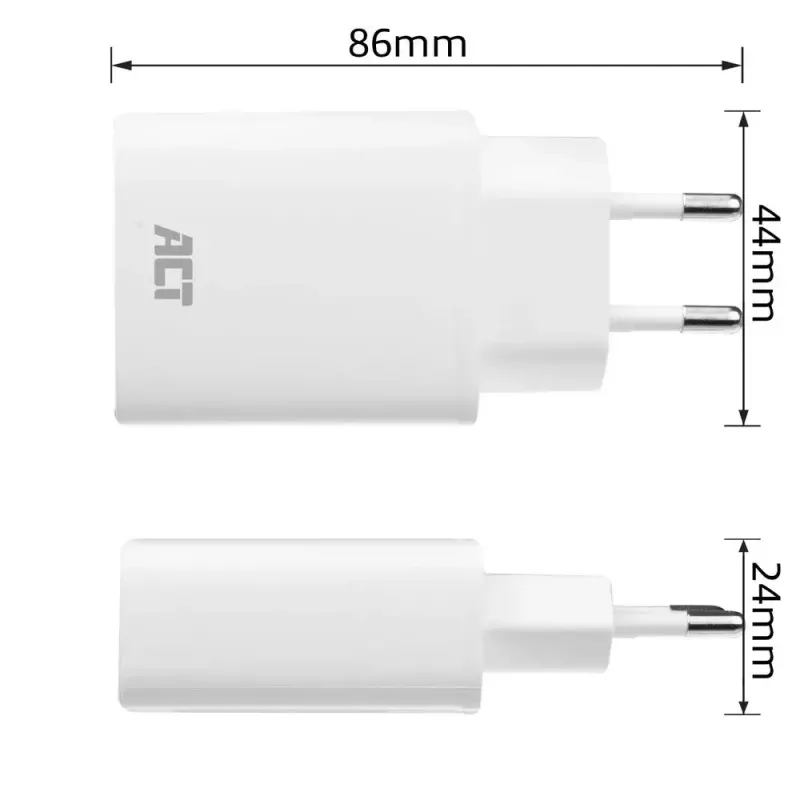 ACT kompaktiškas USB-C įkroviklis 20 W greitas įkrovimas vidaus universalus baltas