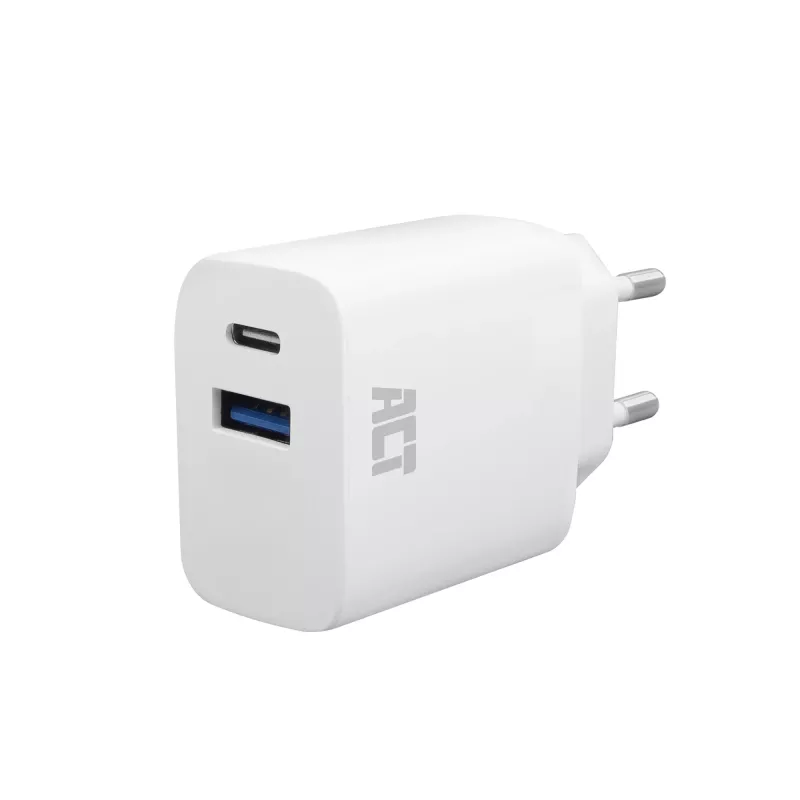ACT USB-C ir USB-A įkroviklis 20W su Power Delivery PPS, Quick Charge, GaNFast