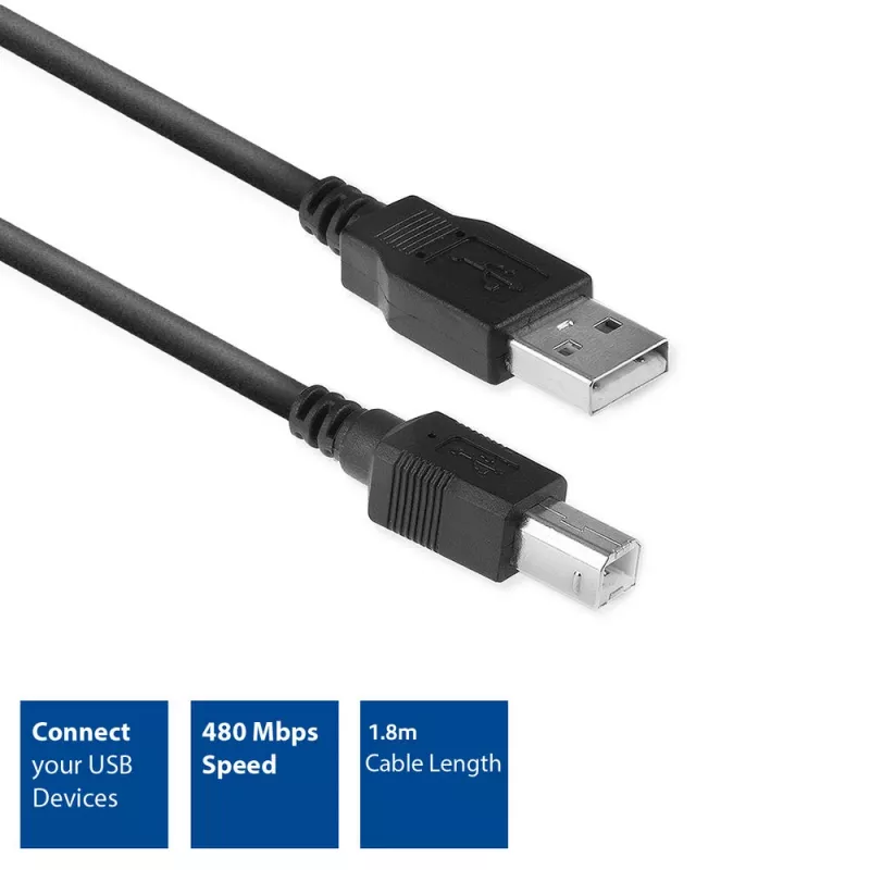 ACT USB 2.0 jungiamasis kabelis A kištukas - B kištukas 1,8 metro
